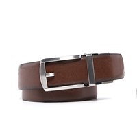 Mens Handcrafted Leather Belt, with Reversible Buckle and No Holes Strap, Casual and Dress in One Belt