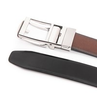 Mens Handcrafted Leather Belt, with Reversible Buckle and No Holes Strap, Casual and Dress in One Belt