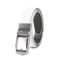 Mens Handcrafted Leather Belt, with Reversible Buckle and No Holes Strap, Casual and Dress in One Belt